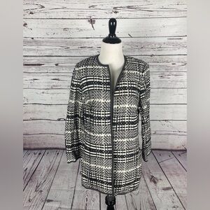 Lafayette 148 Ney York Black White Tweed Peacoat Cotton Blend Size 6 Mid Length